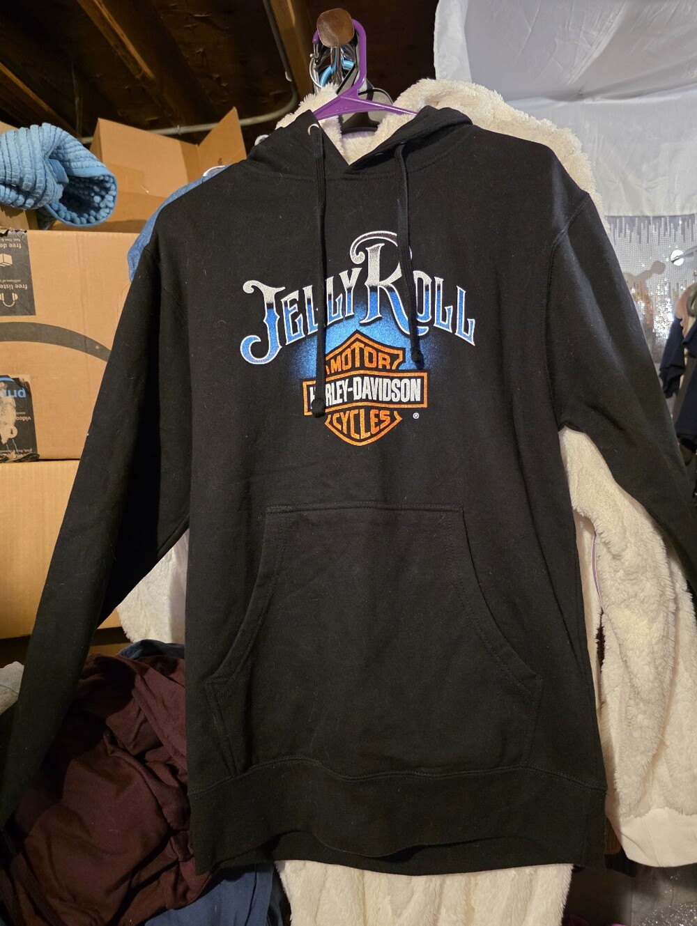 Harley-Davidson Black Jelly Roll Logo Pullover Hoodie with Blue & Orange Accents
